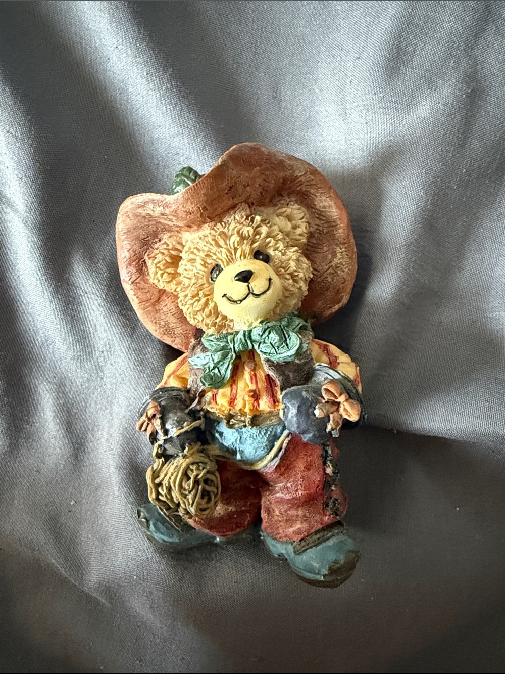 Bear Figurine in Brown Hat with Multicolor Outfit